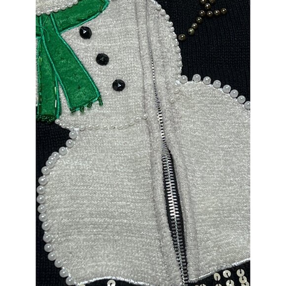 Design Originals Joy Sequin Beaded Snowman Full Zip Black Sweater Cardigan XL - Picture 3 of 11